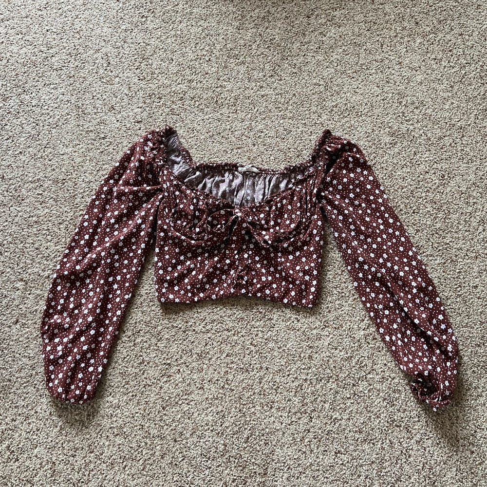 LA Hearts large Auburn button up blouse with white flowers